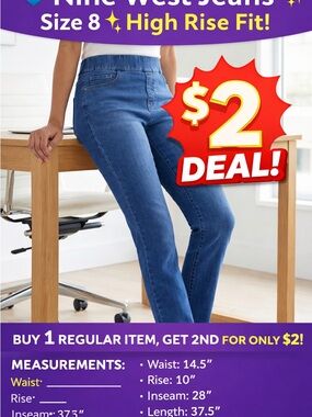 Nine West High Rise Pull-On Jeans Size 8 | Stretch Slim Straight Denim |